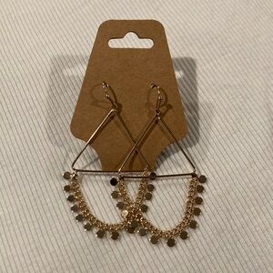 Gold Dangle Hoop Earrings with Disc Chain